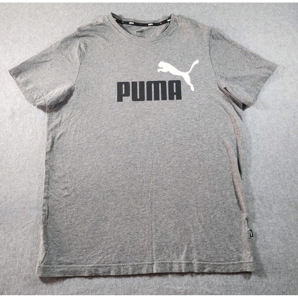 Puma Men's T-Shirt, Large, Gray, Short Sleeve, Cotton, Graphic Print